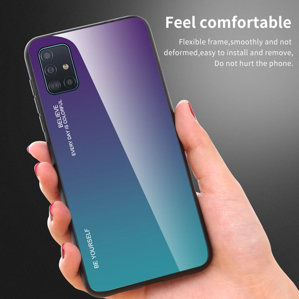 kawaii phone case samsung Gradient Tempered Glass Case For Samsung Galaxy A51 A71 Case On S21 S22 Ultra Plus S20FE A52 A72 A32 A53 A73 A52S 5G Phone Cover samsung flip phone cute