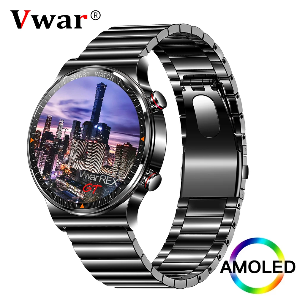 Vwar REX GT AMOLED Screen Smart Watch Men Always-on Display Music Playback Bluetooth Call Waterproof Heart Rate Smartwatch