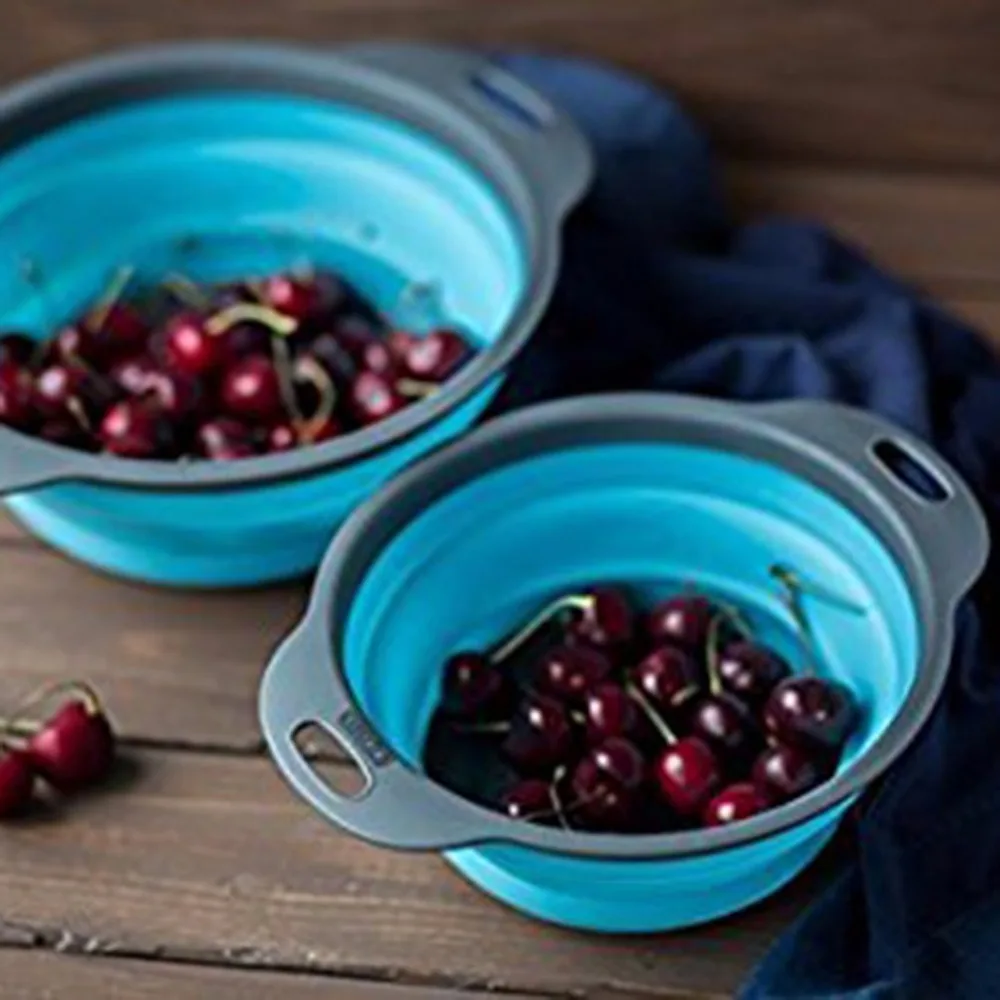 PREUP 2pcs/Set Foldable Silicone Colander Fruit Vegetable Washing Basket Collapsible Colander Drainer Bowl Kitchen Strainer