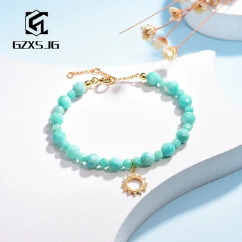 

GZ Natural 5A Amazonite Gemstone 925 Sterling Silver Chain Bracelet for Women Handmade Beads Bracelets for Wedding Party Gifts