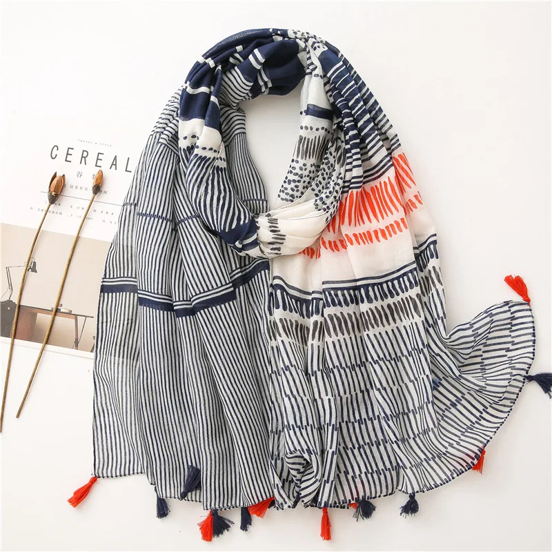 

Spring New Style Scarf Female Cotton Linen Literature and Art Versatile Tourism Sun-resistant Long Pastoral Stripes Silk Scarves