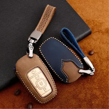

Hand sewing Genuine Leather Car Handmade Leather Key Case Cover Key case For Lincoln MKZ MKC 2017 car key Case Remote Key Shell