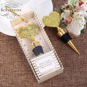 

20PCS Shining Gold Heart Bottle Stopper Wedding Favors Bridal Shower Birthday Gifts Event Party Favors Anniversary Giveaways
