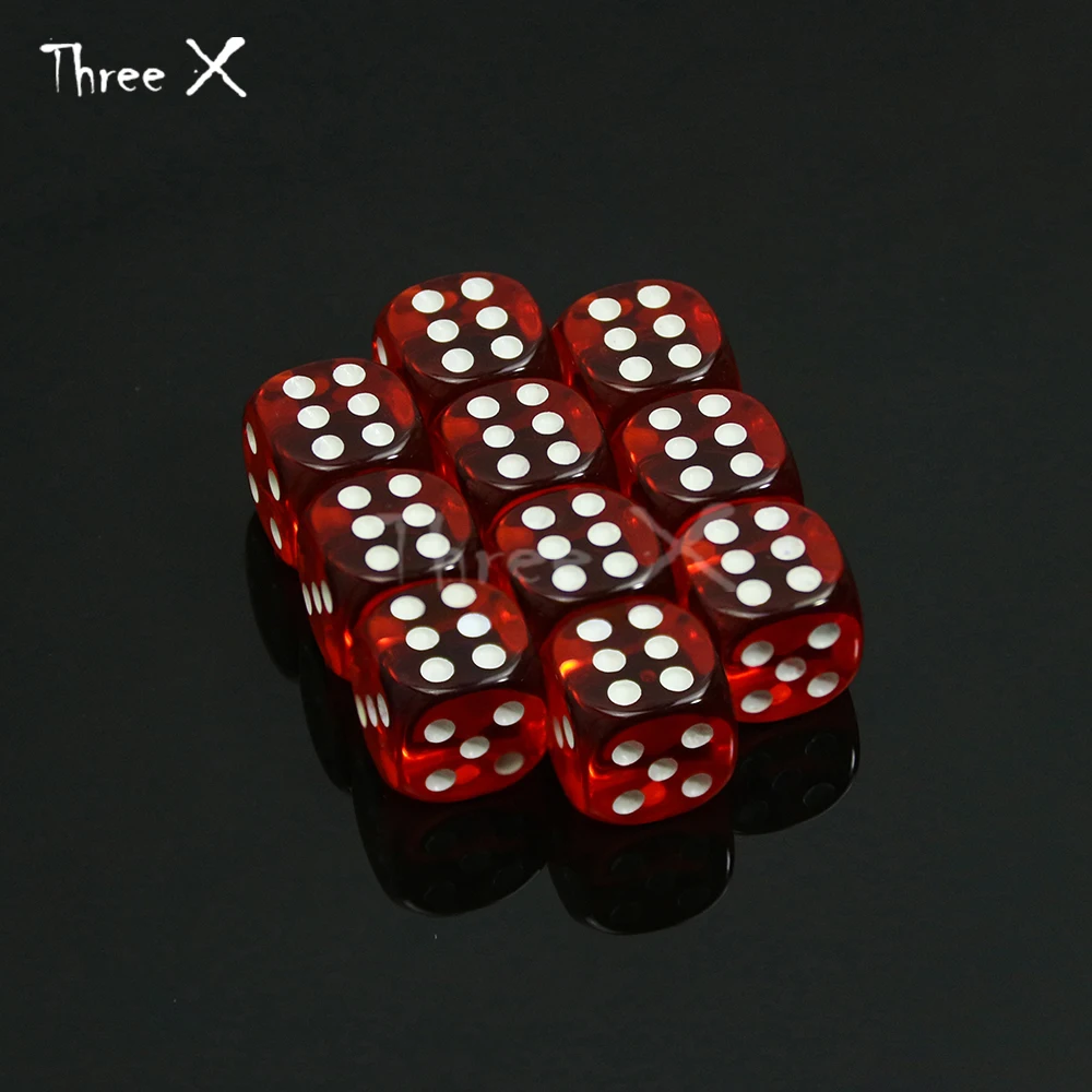 Vibrant 10-Color 14mm Clear D6 Dice Set (10 Pieces)