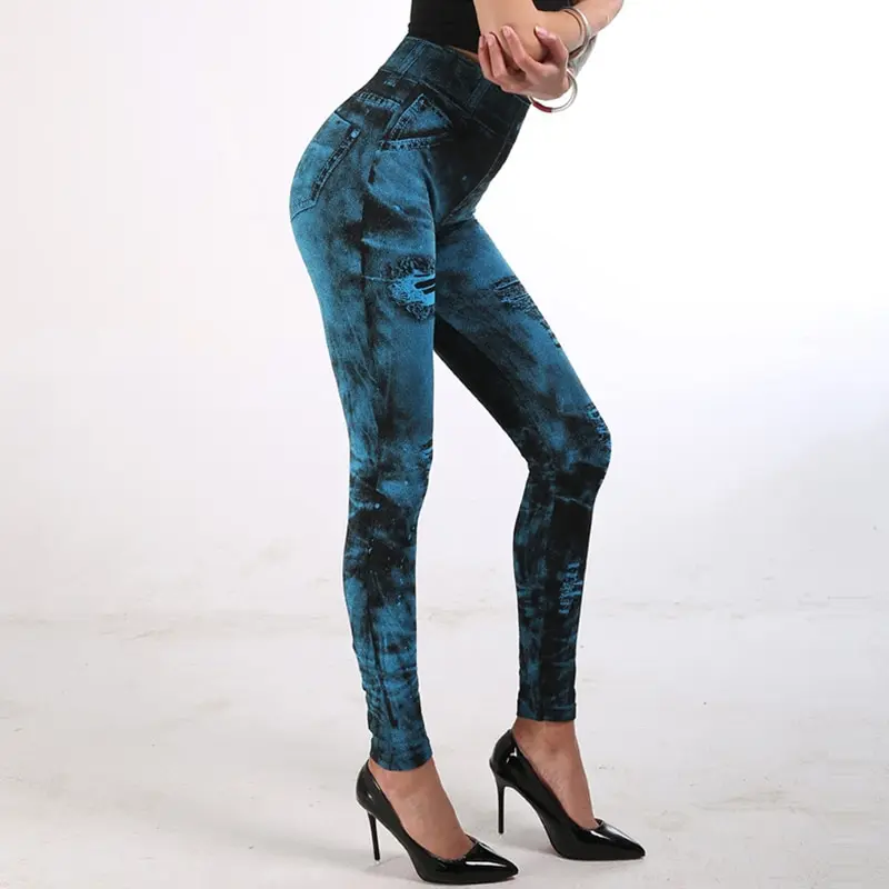 Sexy astic Imitation  Jeans Leggings High Waist Pants Fitness Slim Legg Mujer 2021 Sport Push Up Leggings For Women Hot peach lift leggings
