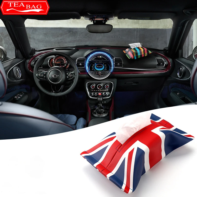 

For Mini Cooper One S Car Tissue Bag Box Container Interior Leather Armrest Storage Bag JCW R50 R55 R56 F54 F60 Car Accessories