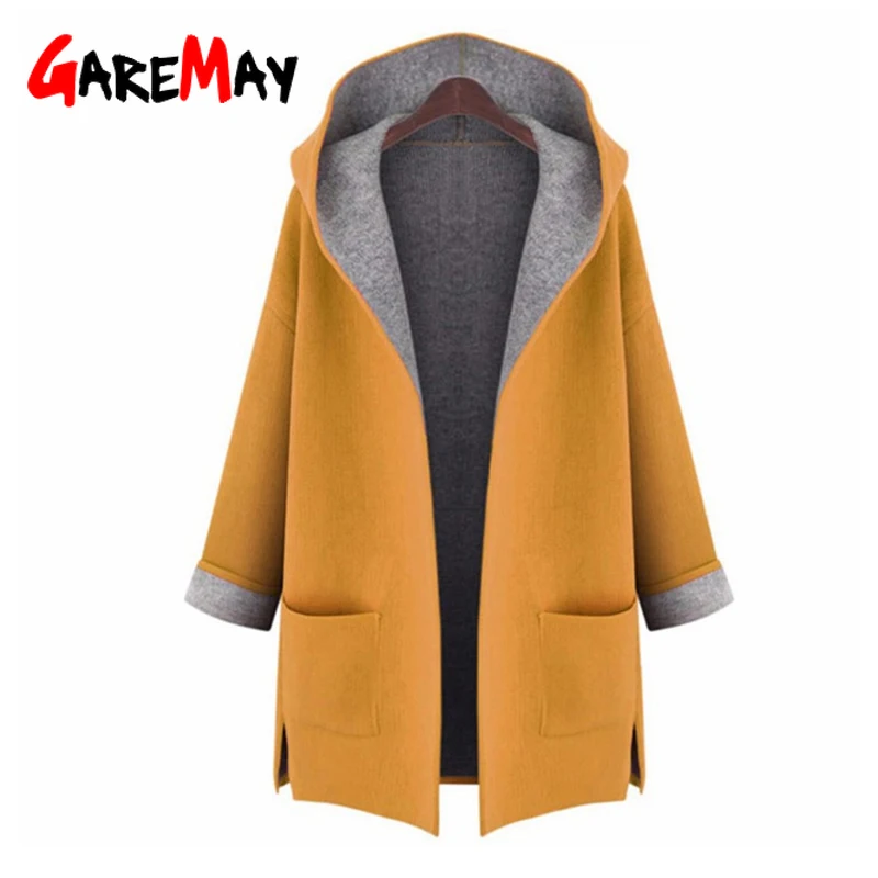 Элегантная верхняя одежда больших размеров, пальто для женщин на осень и зиму, розовое желтое пальто с капюшоном, плащ из шерсти альпака, Женская Длинная шерстяная куртка для женщин