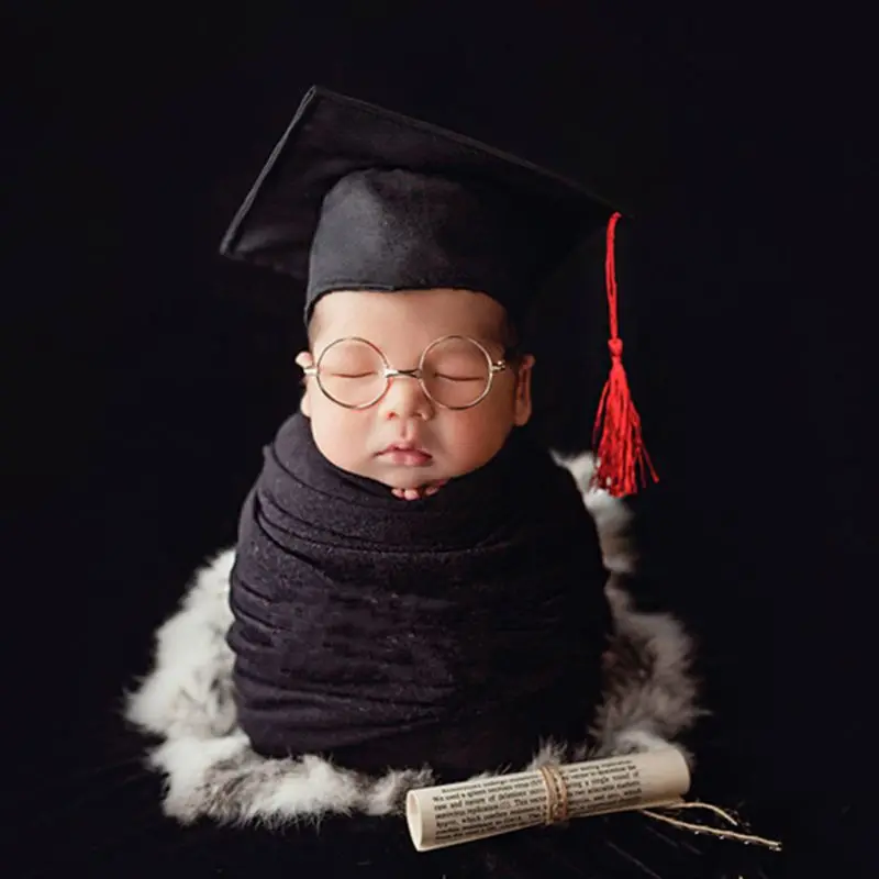 Baby Hat Photography Photo Commemorative Memorial Doctor Cap Funny Cute Costume Props Kids Newborn Souvenir Tassel Cosplay Decor
