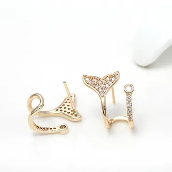 

10pairs Hypoallergenic C Shape Tail Star Earrings Post Half Hole Pearl Caps Base 14K Gold Color DIY for Women Pearls Earrings