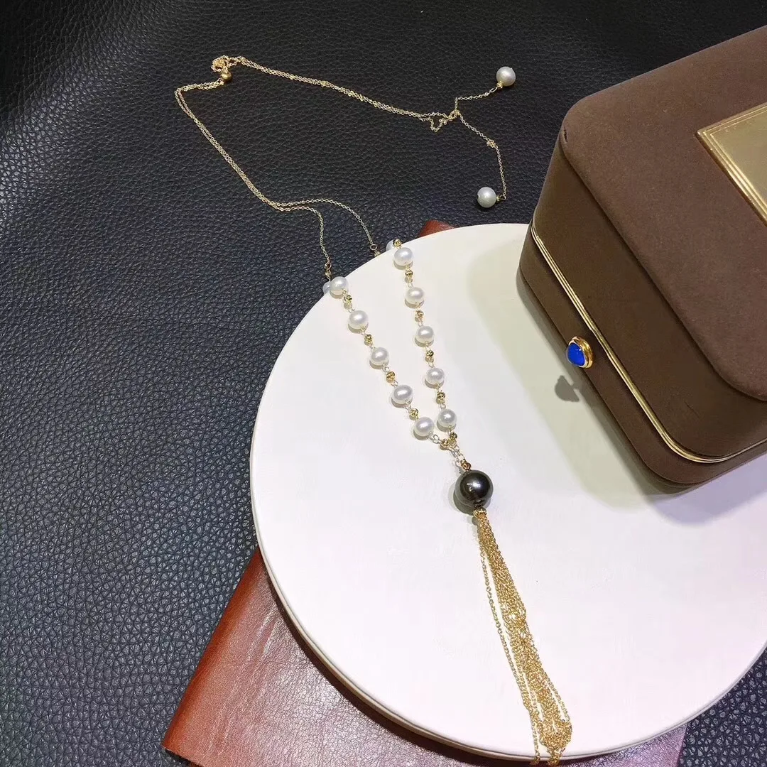 

Butterfly Home Ymxs1x28bce zhu jin Sweater Chain 4-5 round Virgine Freshwater 9-10 near Round Have Flaw Seawater Black Pearl