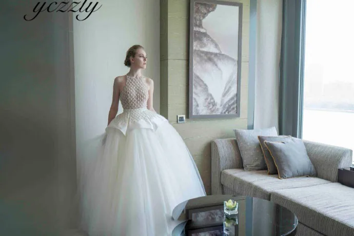 Hochzeitskleid сексуальное иллюзионное бальное платье Принцесса жемчуг стразы свадебное платье со стразами Большие размеры платья невесты YW81