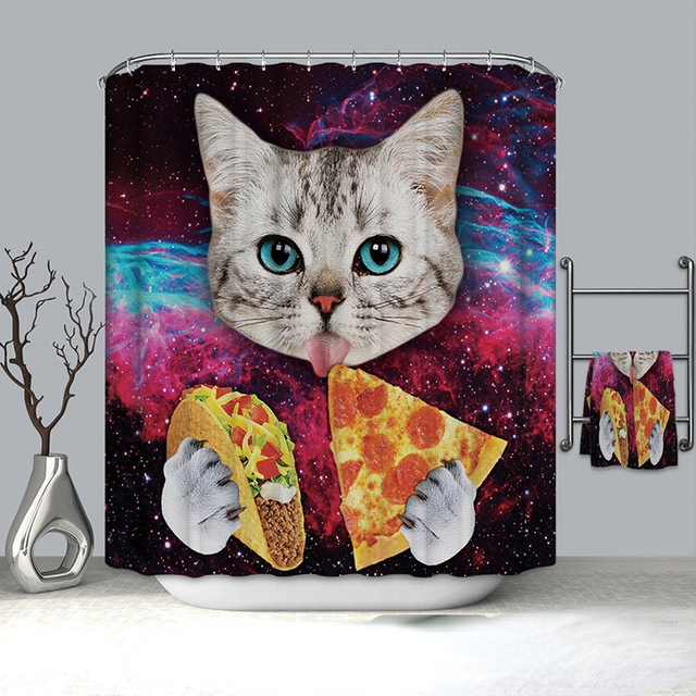 Cat Pattern Shower Curtain 100% Polyester Shower Curtain Waterproof and Mildew-proof Shower Partition Curtain with Hook