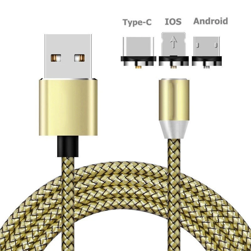 Магнитный USB светодиодный кабель для быстрой зарядки для huawei Y3 Y5 Y6 Y7 Honor 6A 6C 7A 7C 7S 7X для iPhone XS MAX XR 7 8 Plus - Цвет: Золотой