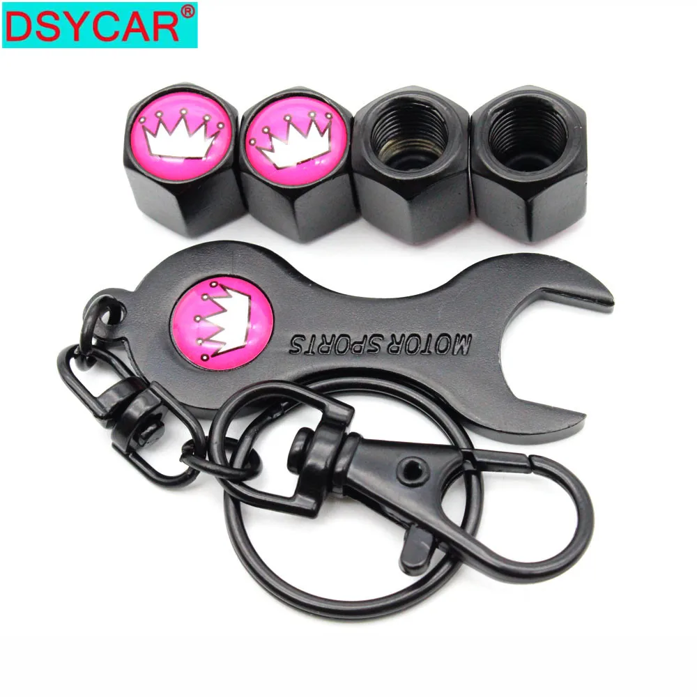 

DSYCAR 1Set Zinc Alloy Anti-theft Car Wheel Tire Valve Stem Caps Air+ Wrench Keychain Auto Car Accessories Wheels Tires Parts