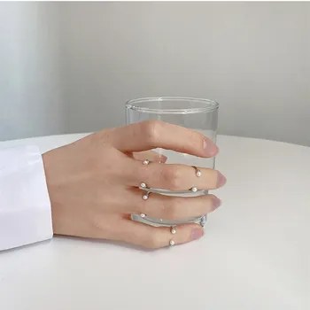 

100% 925 sterling silver opening smile rings for women accessories, minimalist simulated pearl finger joint ring silver jewelry