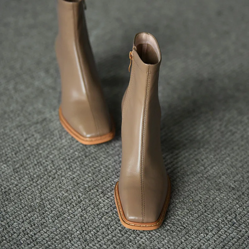 

Martin Chaussurs Soft Leather Pu Square Toe Zipper Ankle Boot High Heel Fall 2020 New Thick Heel European Women's Shoes