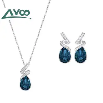 

AYOO SWA High Quality 1:1 Classic Fashion New Blue Drop Pierced Earrings Set Necklace Original Girlfriend Best Gift