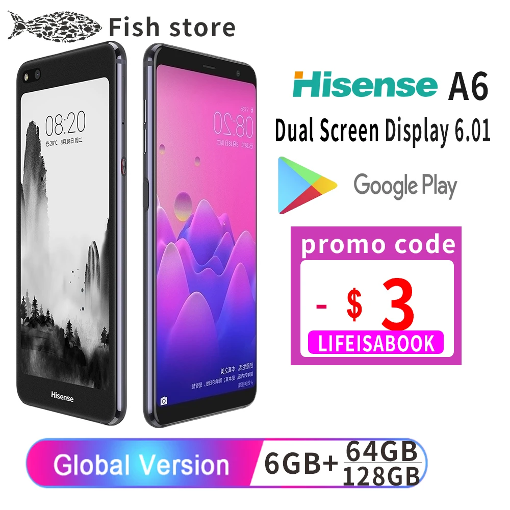 GOOGLE PLAY LCD Hisense A6 Mobile Phone Snapdragon 660 Android 8.0 6.01&quot AMOLED+5.61&quot Eink Display Dual Screen 6GB RAM 128GB ROM |