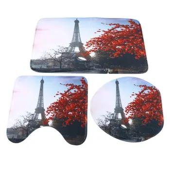 

4PCS Bathroom Rug Mat Set Shower Curtain Carpet Mat Bathroom Mat Set Soft Home Mat Modern Design Non-Slip Carpet