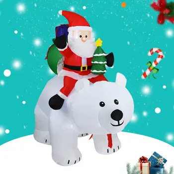 

New 2020 Christmas Self-inflatable Santa Claus Model Riding A Large Bear LED lighting Indoor And Outdoor Decoration