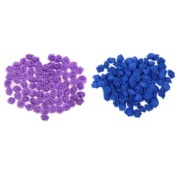 

200PCS Foam Rose Flower Bud Wedding Party Decorations Artificial Flower DIY Craft Purple & Royal Blue
