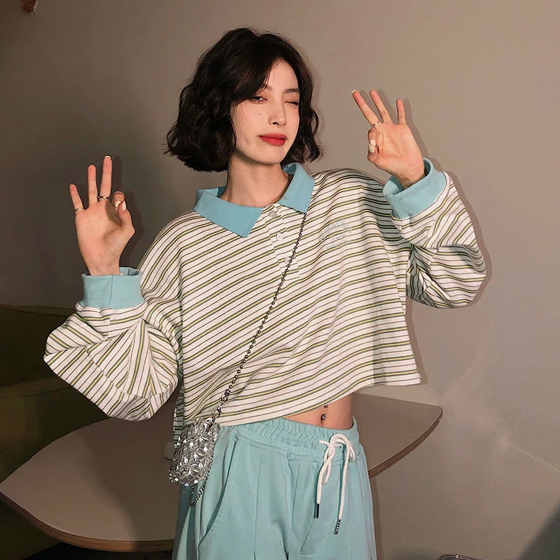 

Женская Винтажная футболка с длинным рукавом, в полоску