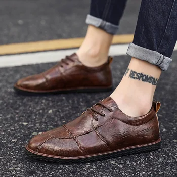 

British leather shoes black business men's shoes 2020 spring and autumn tide shoes men's soft bottom wear-resistant casual shoes