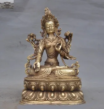 

christmas 8"Tibet Buddhism fane Brass White Tara Goddess Kwan-yin Guanyin Buddha Statue New Year