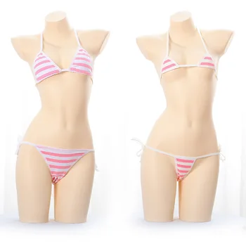

Japanese Sexy Lingerie Lolita Kawaii Blue Pink White Striped Mini Bikini Adult Cosplay Erotic Costumes Bra Women Underwear Set