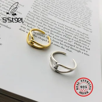 

S'STEEL Rings 925 Sterling Silver For Women Irregular Korean Minimalist Gold Ring Gift For Girlfriend Pierscionki Anel Jewellery