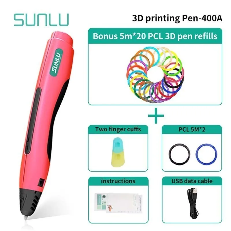 400A-Pink-5.20 Детская 3D Ручка для рисования в подарок на день рождения Исследуйте интеллект 3D ручки для печати Поддержка низкой температуры PCL нити 1,75 мм - Цвет: 400A-Pink-5.20