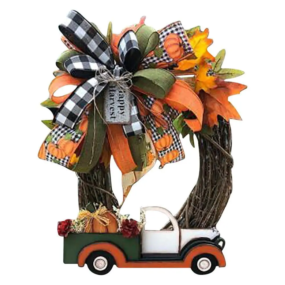 Halloween Pumpkin Truck Wreath Fall Wreath For Front Door Farm Autumn Car Wreath 