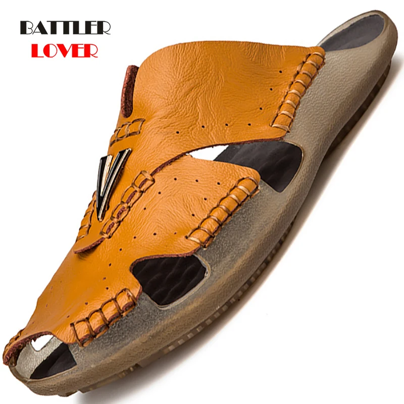 High Quality Genuine Leather Non-slip Slippers Men Beach Sandals Comfortable Summer Shoes Mens Slippers Classics Men Flip Flops