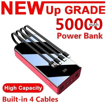 

50000mah Power Bank Built-in 4 Cables Full Screen Fast Charging LED Poverbank Battery For iPhone Samsung Xiaomi power bank