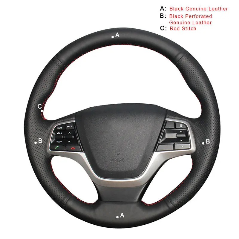 Genuine Leather Авто Крышка рулевого колеса для hyundai Elantra 4 Solaris Accent Автомобильная Оплетка на руль кожаный чехол - Название цвета: Genuine Leather