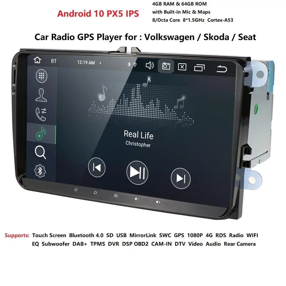 

Latest Android 10.0 Octa Core 4G RAM 64G ROM Car Multimedia GPS Navigation for VW PASSAT GOLF BORA POLO Candy Skoda Seat