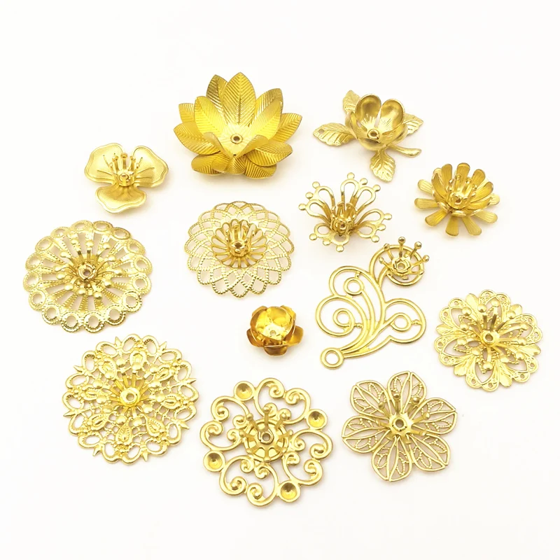 

10 Pcs Filigree Wraps Flower Connectors Brass Crafts Decoration For Jewelry Making DIY Accessories Flower Slice Charms