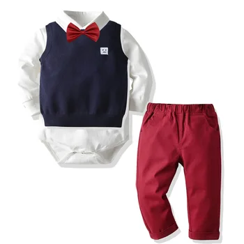 

Baby baby sweater vest cotton long-sleeved Romper stretch trousers suits a family of four boys party dress banquet