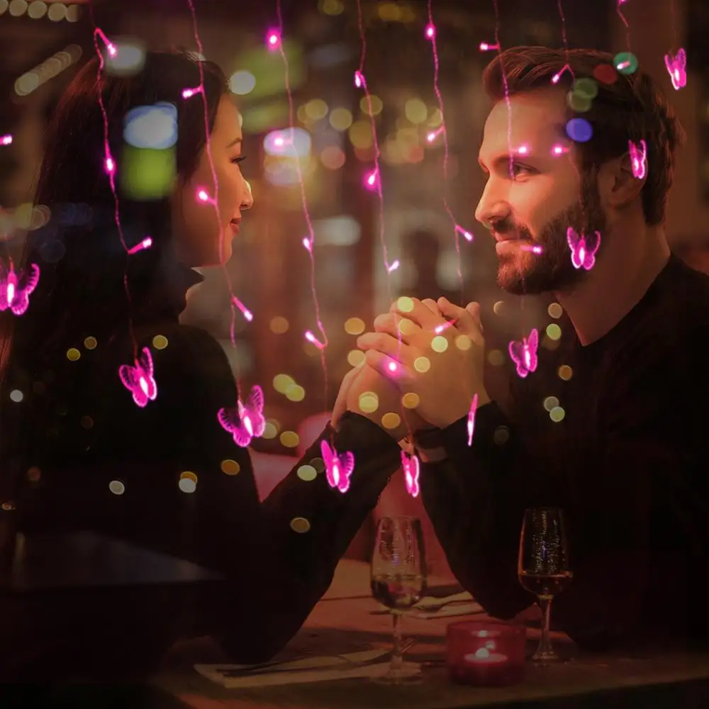 Najtaniej 2x1.5m serce LED zasłona z motylkami lekka sopel kurtyna świetlna ciąg 34 motyl 128 LED świąteczna wróżka świąteczna dekoracje ślubne