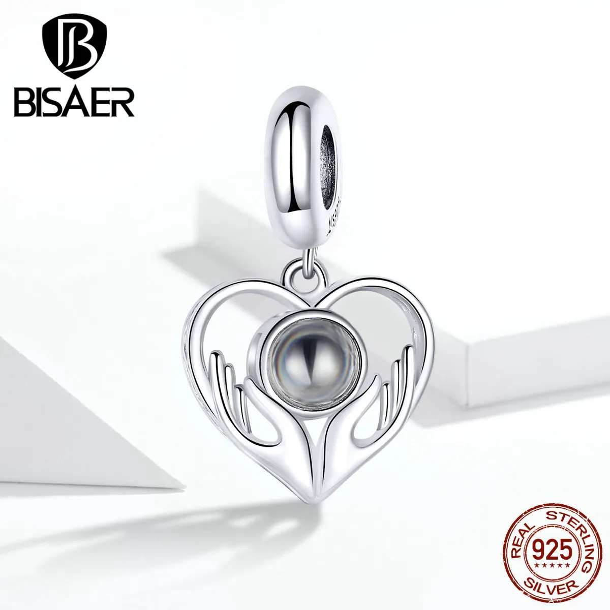 BISAER, 925 пробы, серебряные подвески со стеклянными шармами, подходят для женщин, браслеты и ожерелья, сделай сам, ювелирные изделия HSC1307