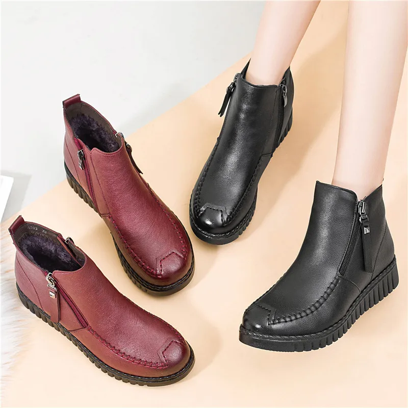 

Short Boots Women's Winter plus Velvet Warm Flat Mom Shoes 2019 New Style Korean-style Versatile Cotton-padded Shoes Women's Boo