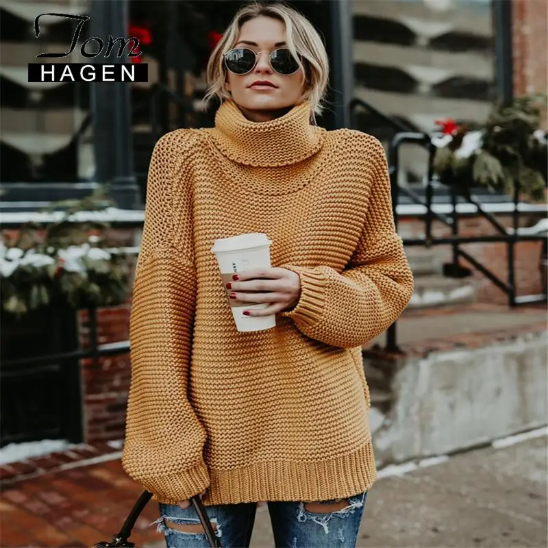 Женский свитер Зима 2020 вязаный с высоким воротником Теплый черный кашемировый