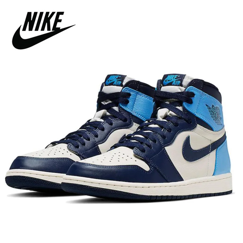 Мужские баскетбольные кроссовки Nike Air Jordan 1 в стиле ретро унисекс дышащие Obsidian