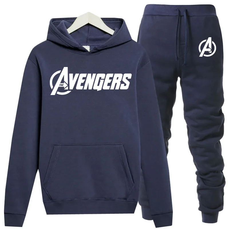 Promotion new the film The Avengers Letter printing men hoodies sweatpants warm fleece suit mens pullover brand mens hoodie set male2019