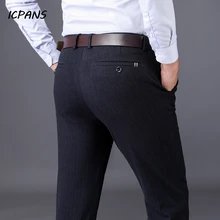 ICPANS полосатый шерстяной зимний мужской костюм брюки классический осенний формальный офисный костюм брюки мужские прямые брюки размера плюс 28-44