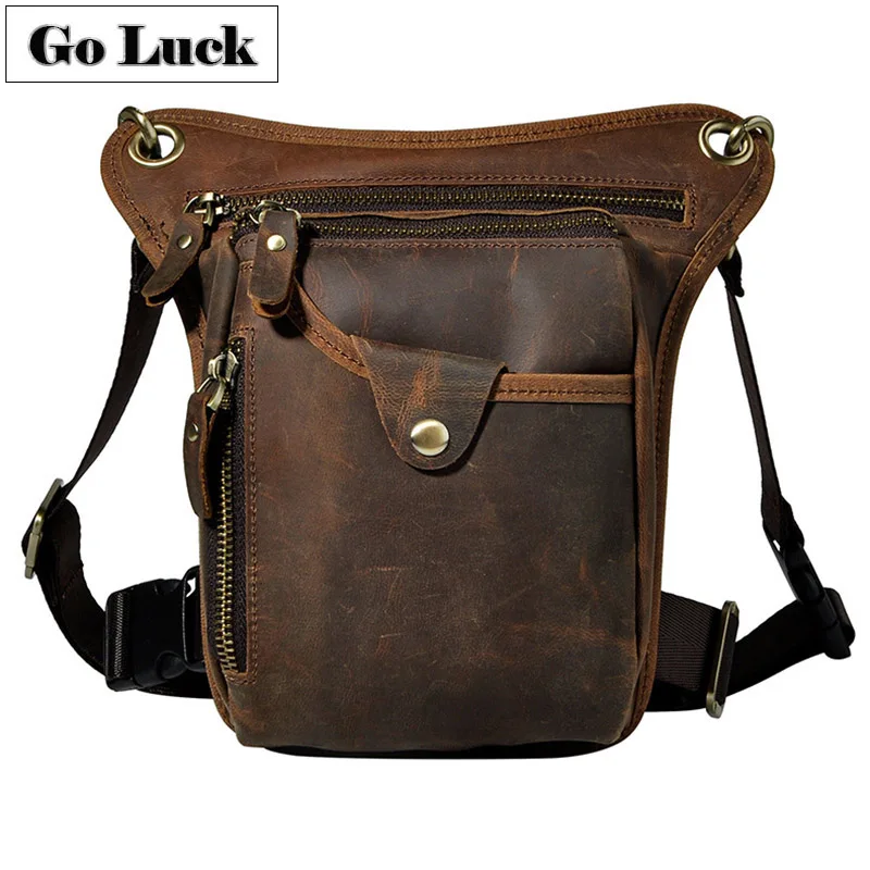 

Luxury Vintage Genuine Leather Casual Waist Belt Bag Men's Camera Mobile Phone Leg Bag Packs For Travel