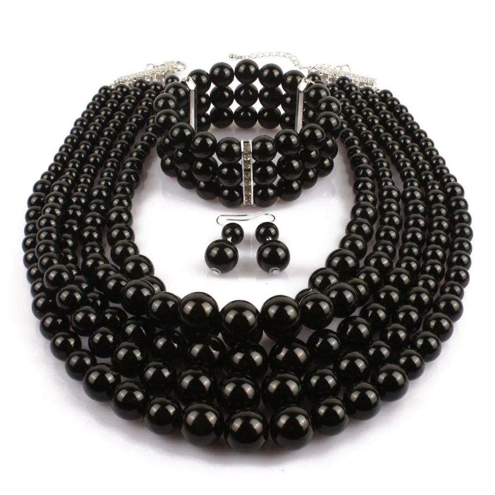 thumbnail image 4 of European and American Cross-border Explosion Models Exaggerated Imitation Pearl Set Multi-layer Pearl Necklac Beaded Three-piece, 4 of 5