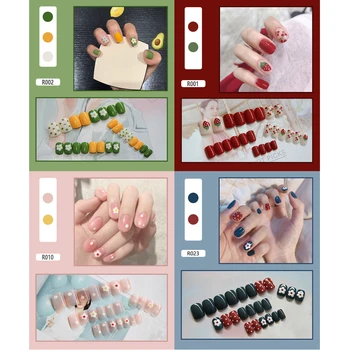

40 Styles Bride 24 sheet/set Fake False Nail Tips Strawberry Glued Patch Art Design Colorful Wearable Manicure Finished Nail Tip