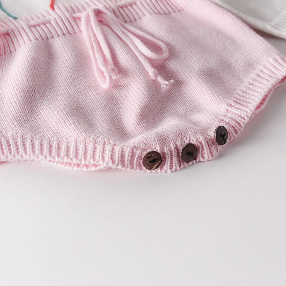 Baby Romper Girl Winter Jumpsuit Knitting Cotton Newborn Sweater Hand-knotted 3D Flower Clothes Gift Infant Girl Princess Outfit