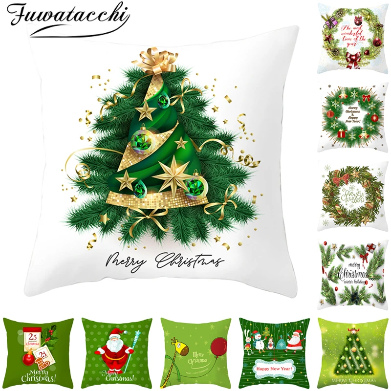 

Fuwatacchi Christmas Style Pillow Cover Green Pillowcase Polyester Home Sofa Chair Decorative Pillows Christmas Tree Decorations